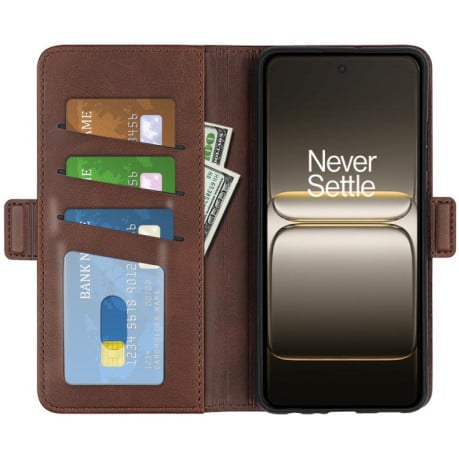 Чехол-книжка Dual-side Magnetic Buckle на OnePlus Nord 5 / Ace 5 Ultra - коричневый