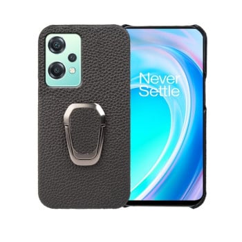 Противоударный чехол Ring Holder Litchi Texture для Realme 9 Pro/OnePlus Nord CE 2 Lite 5G - черный