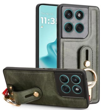 Противоударный чехол Wristband Leather Back для Motorola Edge 60 Fusion - зеленый