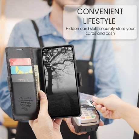 Чехол-книжка CaseMe 023 Butterfly Buckle Litchi Texture RFID Anti-theft Leather для OPPO Reno12 F/12 FS 5G - черный