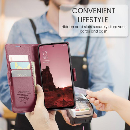 Чохол-книжка CaseMe 023 Butterfly Buckle Litchi Texture RFID Anti-theft Leather для OPPO Reno13 - червоний