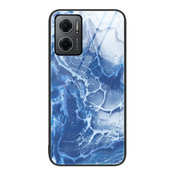 Противоударный стеклянный чехол Marble Pattern Glass на Xiaomi Redmi Note 11E/Redme 10 5G - Blue Ocean
