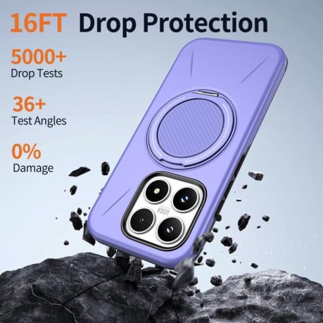 Чехол Metal Rotation Holder MagSafe TPU Hybrid PC с металлическим поворотным держателем и MagSafe для Xiaomi 17 — фиолетовый