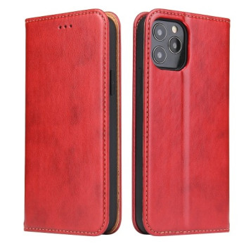 Кожаный чехол-книжка Fierre Shann Genuine leather на iPhone 12 Mini - красный
