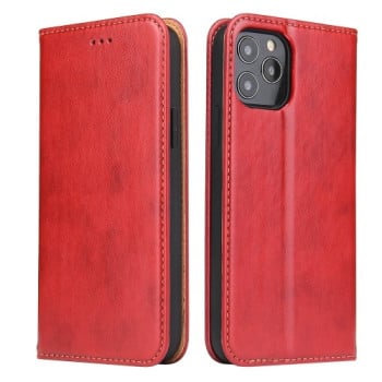 Кожаный чехол-книжка Fierre Shann Genuine leather на iPhone 12/12 Pro - красный