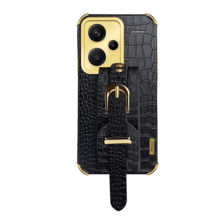 Противоударный чехол Electroplated Wrist Strap Crocodile Leather на Xiaomi Redmi Note 13 Pro+ - черный