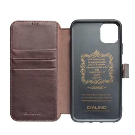 Кожаный чехол QIALINO Wallet Case для iPhone 11 Pro Max - коричневый