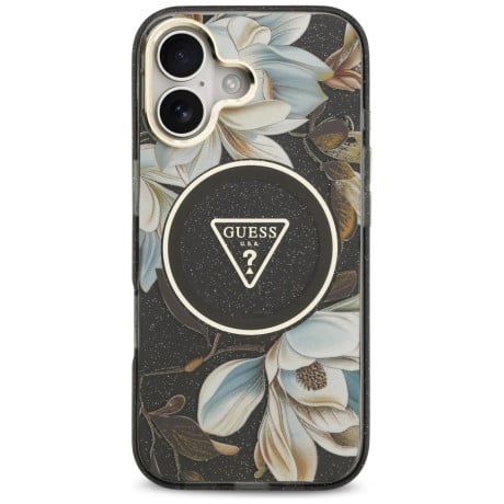 Оригінальний чохол Guess IML Glitter Flowers Triangle з MagSafe на iPhone 17 - black