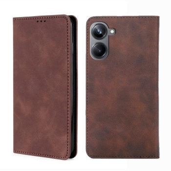 Чохол-книжка у стилі Retro м'яке покриття Skin Feel діловий дизайн на Realme 10 Pro 5G - темно-коричневий