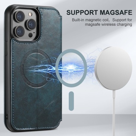 Чехол-книжка Suteni J05 Leather Magnetic MagSafe для iPhone 16 Pro Max - синий