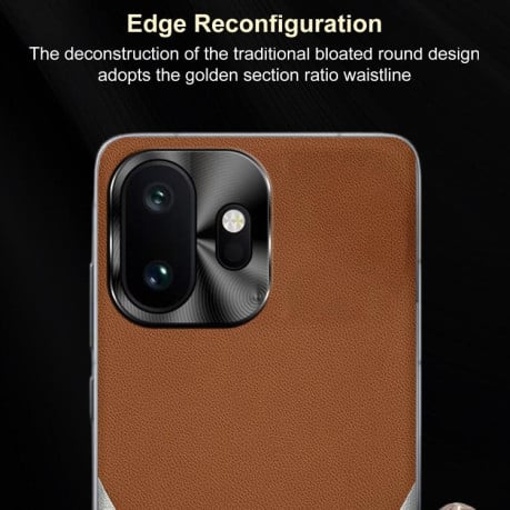 Противоударный чехол Electroplated Frame Sheepskin Texture Morandi Color с кожаной фактурой на OnePlus 15T — красный