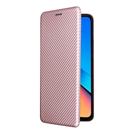 Чехол-книжка Carbon Fiber Texture на Xiaomi Redmi 12 4G/12 5G/Note 12R/POCO M6 Pro 5G - розовый
