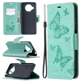 Чехол-книжка Butterflies Pattern на Xiaomi Mi 10T Lite - зеленый