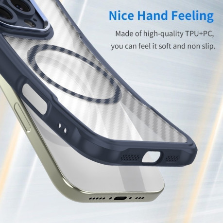 Ударозащитный чехол Carbon Fiber Texture MagSafe Translucent на Samsung Galaxy S24 FE 5G - синий