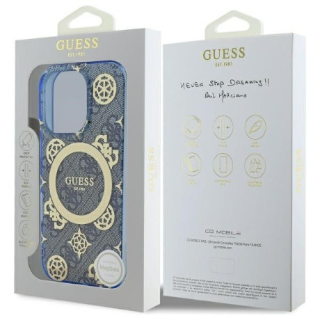 Оригінальний чохол Guess IML Peony On 4G Background MagSafe для iPhone 16 Pro - Blue