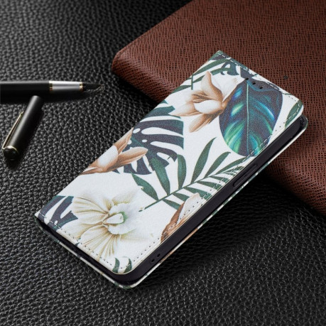 Чехол-книжка Colored Drawing Pattern Invisible для iPhone 13 mini - Red Leaves