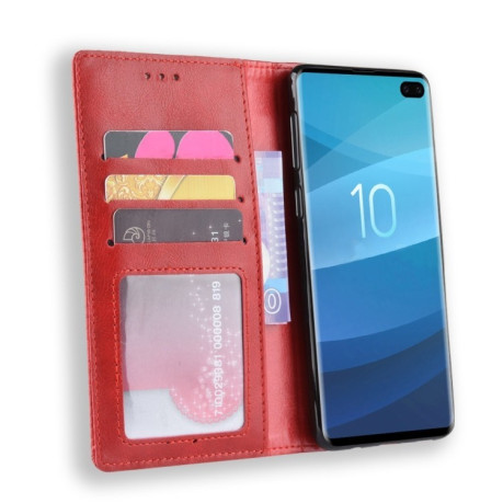 Кожаный чехол-книжка Magnetic Buckle Retro Texture на Samsung Galaxy S10+/G975-красный