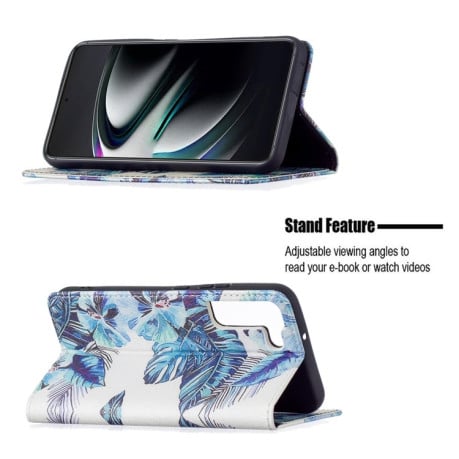 Чехол-книжка Colored Drawing Series на Samsung Galaxy S22 Plus 5G - Blue Leaf