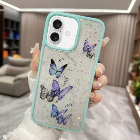 Протиударний чохол Color Butterfly Glitter Epoxy TPU для iPhone 16 - зелений