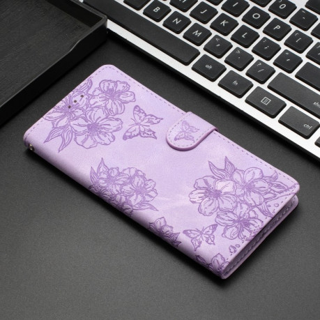 Чехол-книжка Cherry Blossom Butterfly Skin Feel Embossed на Motorola Edge 50 5G - фиолетовый