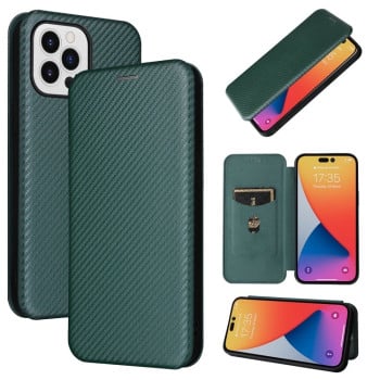 Чохол-книжка Carbon Fiber Texture на iPhone 14 Pro - зелений