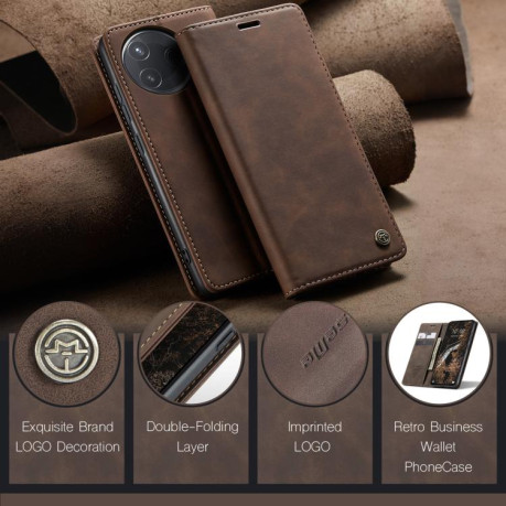 Чохол-книжка CaseMe-013 Multifunctional на Xiaomi Poco F7 Pro / F7 Ultra - кавовий