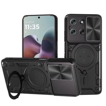 Чохол із шторкою камери CD фактурою та підставкою на Motorola Moto G56 5G - чорний