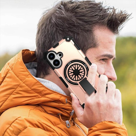 Противоударный чехол Shockproof Kickstand Metallic Shaft MagSafe на iPhone 17 - золото
