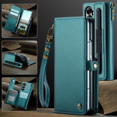 Чехол-книжка CaseMe C22 Card Slots Holder RFID Anti-theft для Samsung Galaxy Fold 7 - зеленый