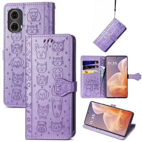 Чехол-книжка Cat and Dog для Motorola Moto G85 - фиолетовый