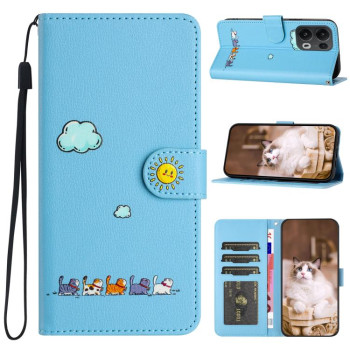 Чехол-книжка Cartoon Cats Leather для OPPO Reno13 Pro 5G Global - синий