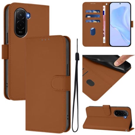 Чехол-книжка с мягким покрытием (Skin Feel) со шнурком на Xiaomi Poco M7 4G 169mm - коричневый