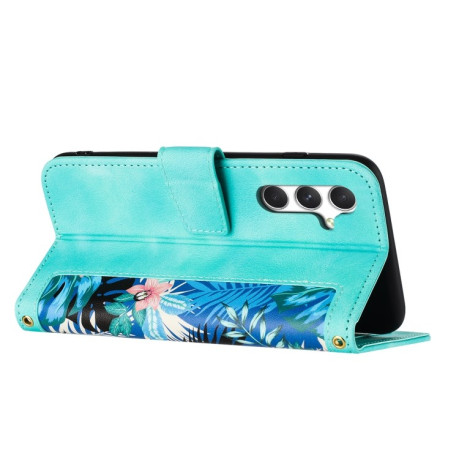 Чехол-книжка Floral Pattern Leather для Samsung Galaxy A56 5G - зеленый