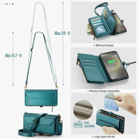 Чехол-книжка CaseMe C36 Card Slots Zipper Wallet RFID Anti-theft Leather для Samsung Galaxy S24 FE 5G - синий