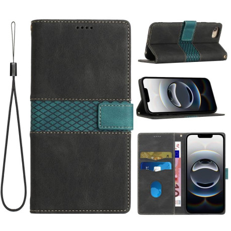 Чохол-книжка Grid Stitching Leather Phone Case with Lanyard для iPhone 16e - чорний