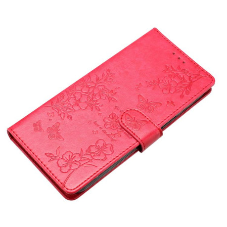 Чохол-книжка Butterflies and Flowers Leather для Redmi Note 14 4G 164.84mm - червоний