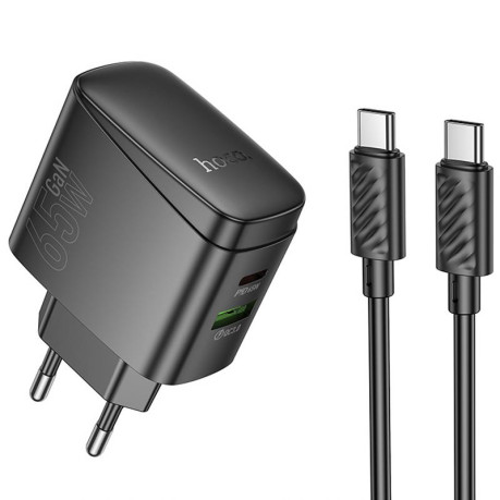 Зарядка Hoco CS63A Bright PD65W (1USB-A/1C) + кабель Type-C - Type-C - черная