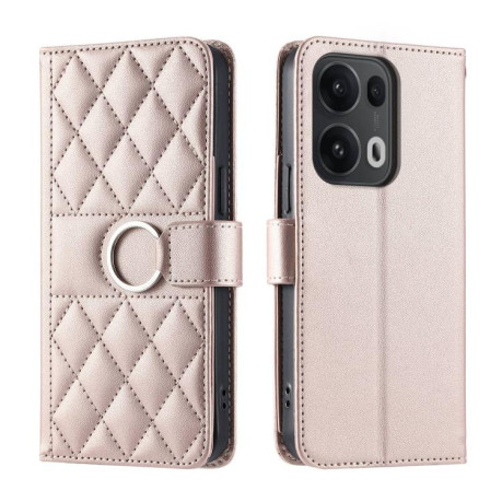 Чохол-книжка Ring Buckle Rhombic Leather для OPPO Reno13 Pro 5G - золото