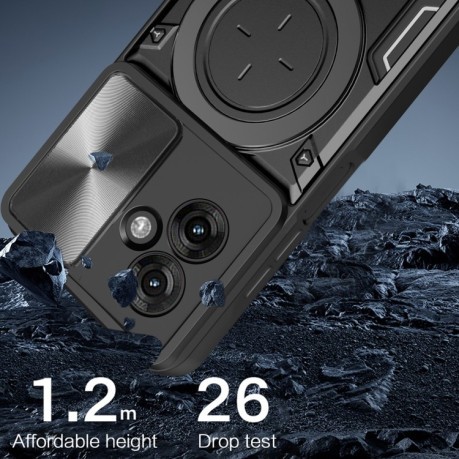 Протиударний чохол CD Texture Sliding Camshield Magnetic Holder на Motorola Moto G55 - фіолетовий