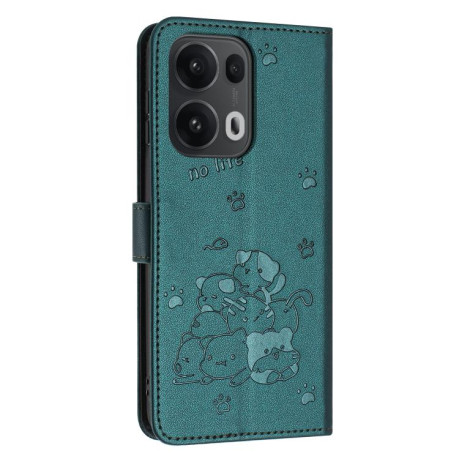 Чохол-книжка Embossed Kitten Phone Leather для OPPO Reno13 Pro 5G Global - зелений