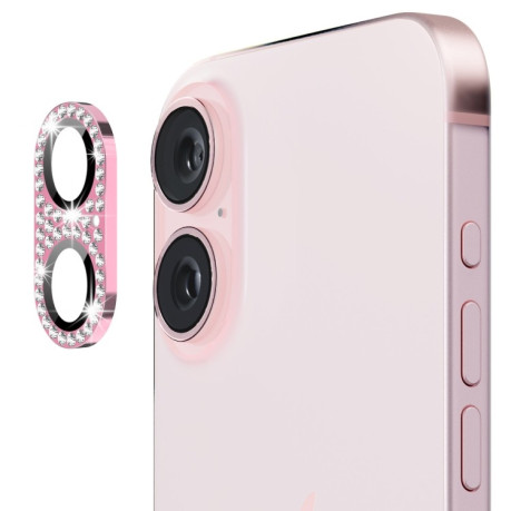 Защитное стекло на камеру ENKAY Hat-Prince Blink Diamond Camera Lens Aluminium Alloy для iPhone 16 / 16 Plus - розовое