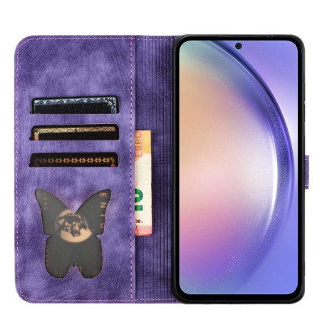 Чехол-книжка Cat Embossing Pattern на Samsung Galaxy A35 - фиолетовый