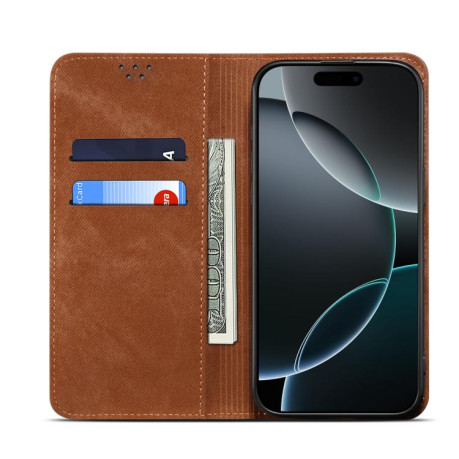 Чехол книжка Denim Texture Casual Style на Motorola Edge 60 Fusion - коричневый
