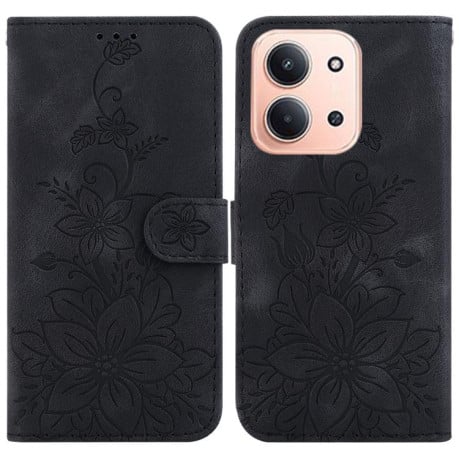 Чохол-книжка з тисненням Lily та магнітною застібкою на Xiaomi Redmi 15C 5G / 4G EU 173mm / Poco C85 5G - чорний