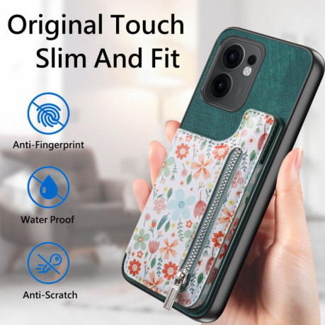 Протиударний чохол Retro Painted Zipper Wallet для OPPO Reno13 F 5G - зелений