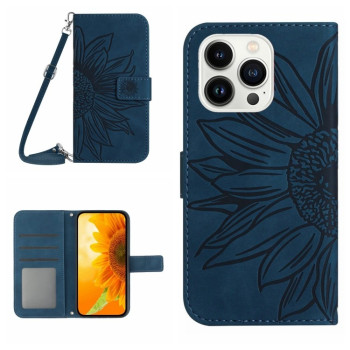 Чохол-книжка Skin Feel з малюнком соняшника на iPhone 15 Pro Max - синій