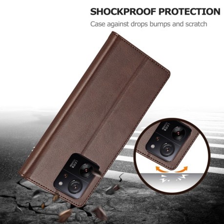 Чехол книжка LCIMEEKE Calf Texture на Xiaomi 14T Pro - кофейный