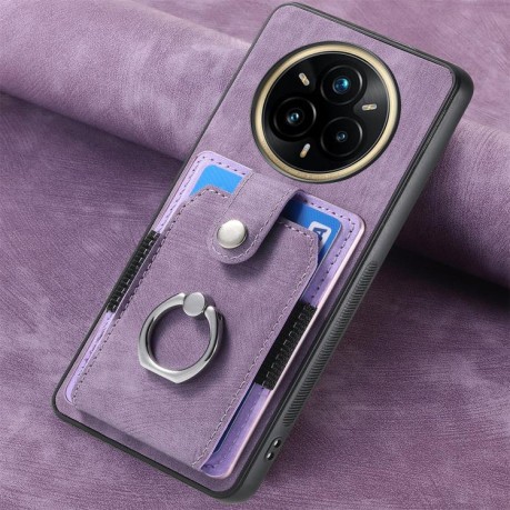 Чехол-книжка Retro Skin-feel Ring Card Wallet для Realme 13 Pro - фиолетовый