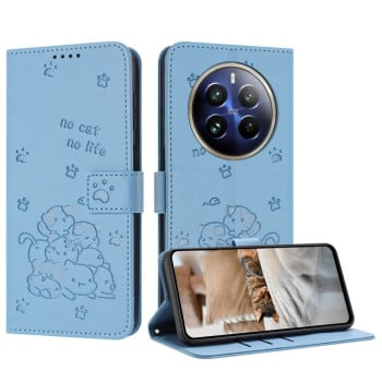 Чохол-книжка Embossed Kitten Phone Leather для Realme 12+ 5G/12 4G/13 4G - синій