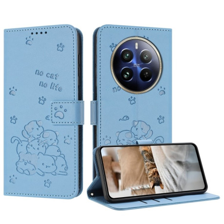 Чехол-книжка Embossed Kitten Phone Leather для Realme 12+ 5G/12 4G/13 4G - синий